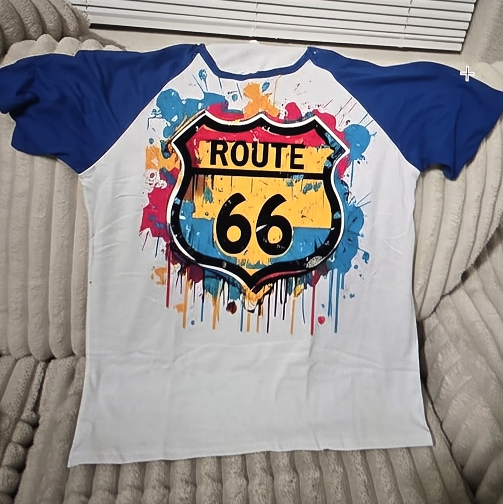 Route 66 Graphic Tee - Blue and White